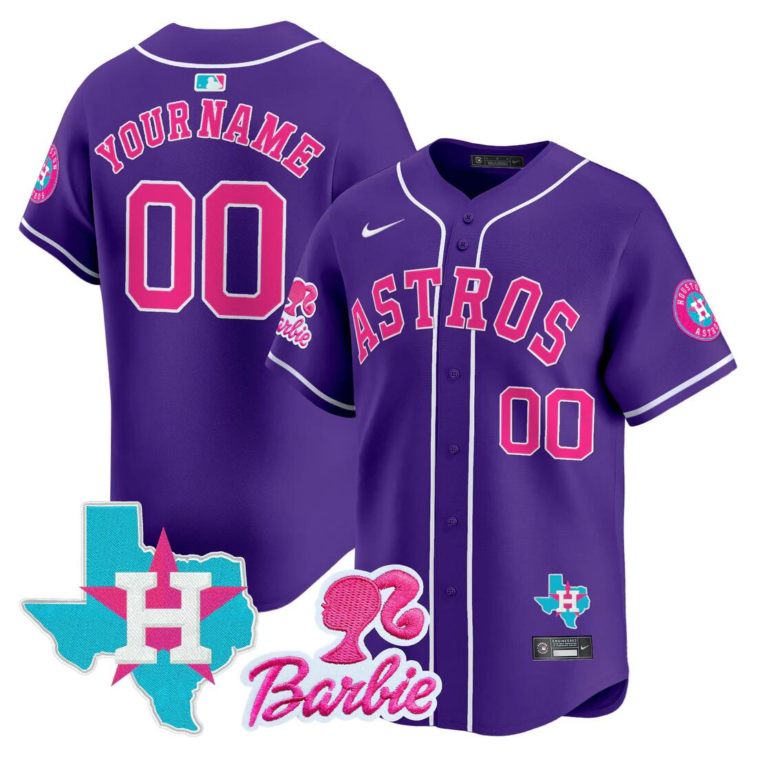 Men's Houston Astros ACTIVE PLAYER Custom Purple Barbie Patch Vapor Premier Limited Cool Base Stitched Baseball Jersey